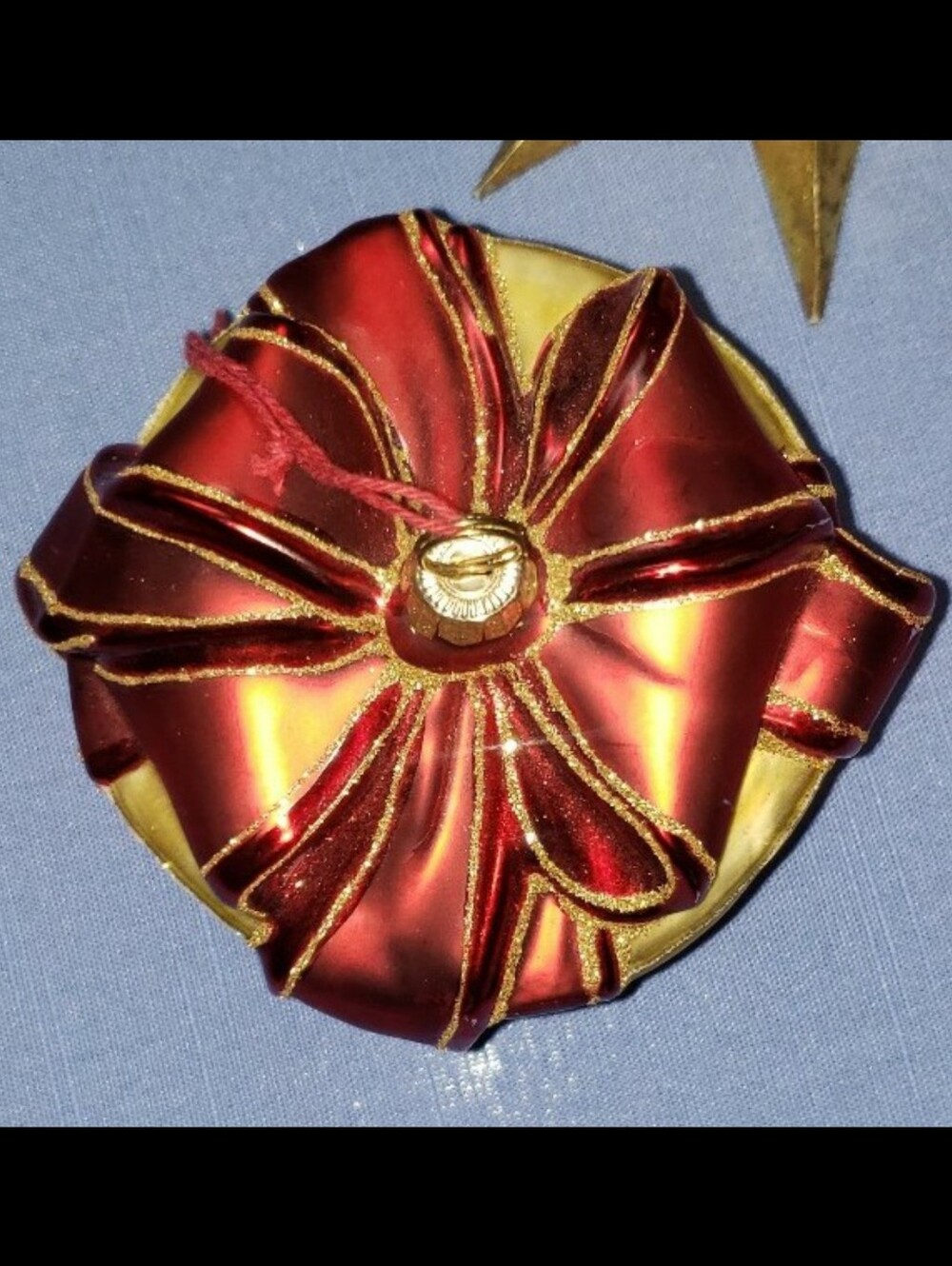 RARE Vtg 2000 Spode Large Blown Glass Gold Box W/ Red Ribbon Christmas Ornament - Picture 5 of 12